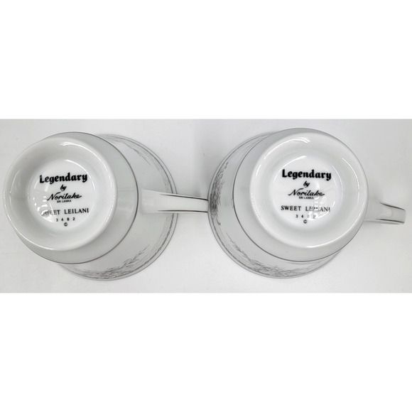 2 Noritake Sweet Leilani 3482 Cup & Saucer Set Gray Pink Roses Platinum Trim - Picture 5 of 15